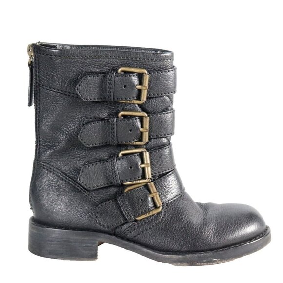 Marc By Marc Jacobs Women's Size 35 Black Mid-Calf Biker Boot Multi-Buckle Zip - Picture 2 of 10